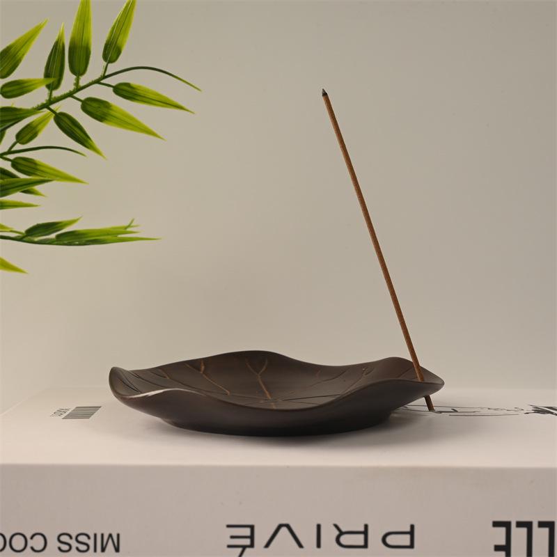 Lotus Leaf Ceramic Incense Holder for Sticks: Sandalwood Burner, Home/Study Room Decor, Tea Ceremony Tray.