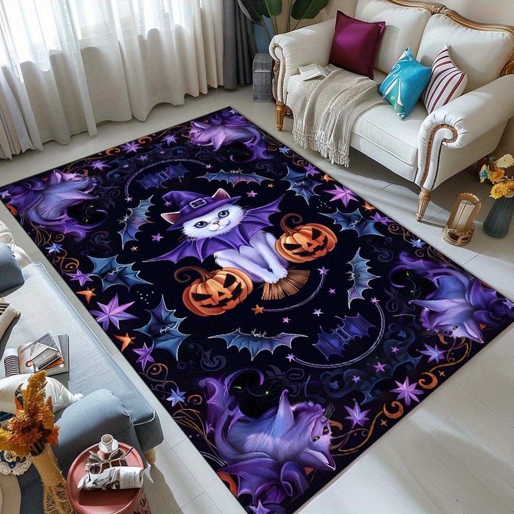 

All Saints Day Themed Rug: Comfortable and Versatile Printed Area Carpet with a Cute Cat and Pumpkin Design, Perfect for Your 50x80cm