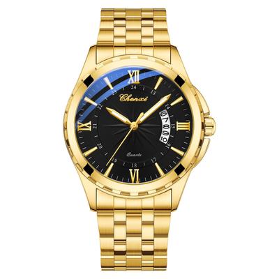 Watch Men Stainless Steel Calendar Gold 3ATM Water Resistant Luminous Analog Display Simple Fashion Quartz Watch Men Fashion Accessory - Birthday