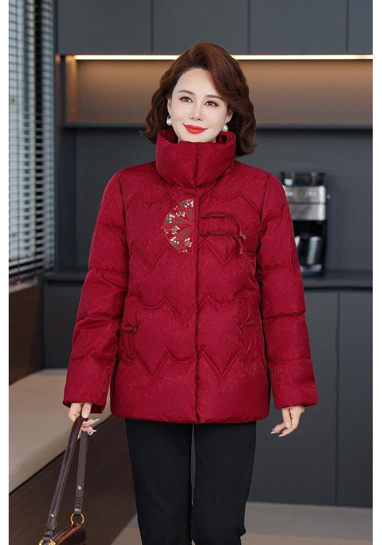 

Mom s Winter Velvet Cotton Jacket – Windproof Stand Collar, Stylish, Warm, Padded Coat for Middle-Aged and Elderly Women XXL красный