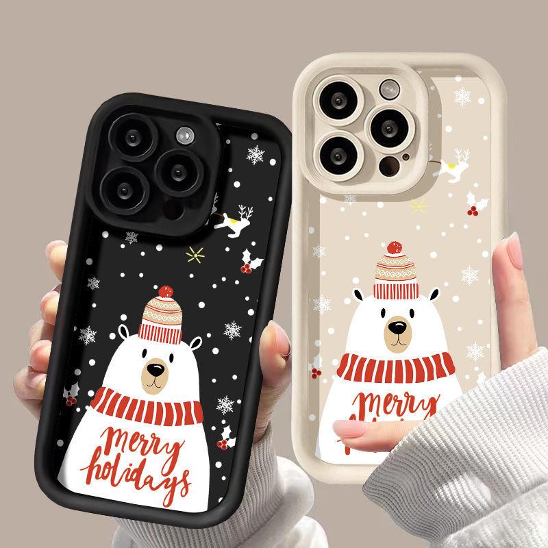 Christmas hat bear for iPhone17ProMax phone case 17 Apple 16 matte 14/15 Premium 13