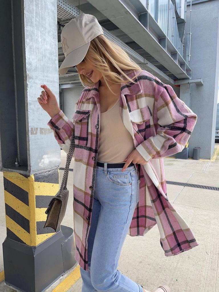 New 2021 Plaid Digital Print Single-Breasted Long Sleeve Shirt