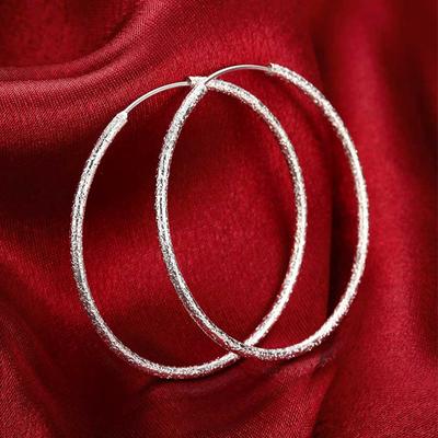 925 Gümüş 50mm/60mm Büyük Yuvarlak Daire Fırçalama Hoop Küpe Kadınlar Için Moda Takı