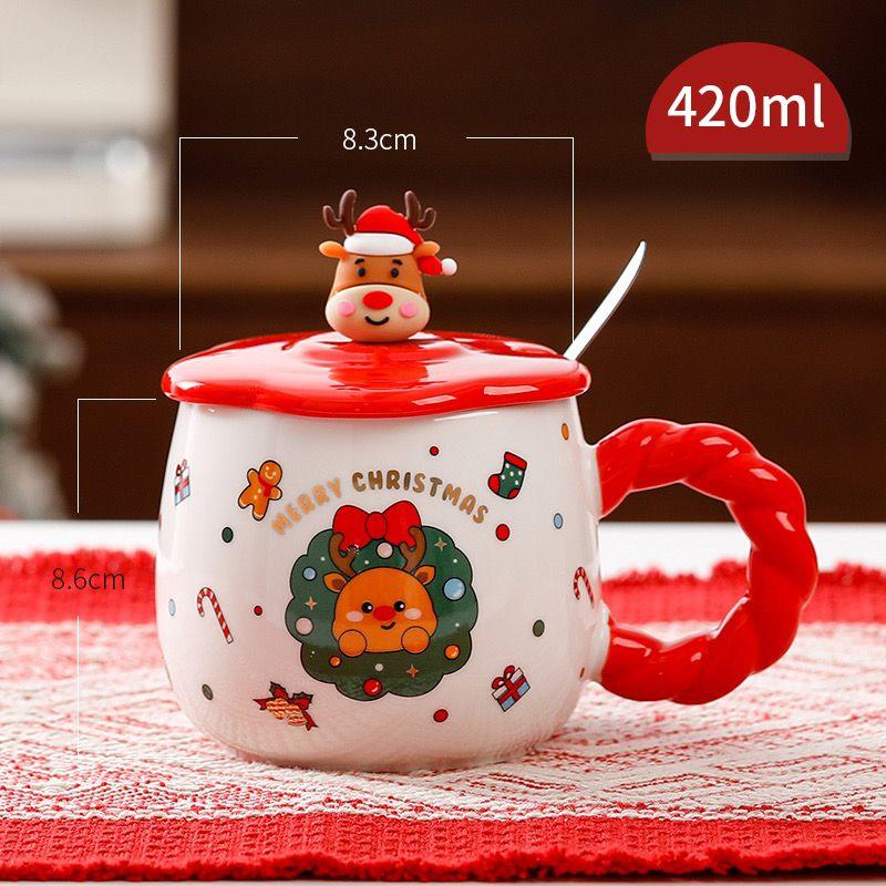 Cartoon Cup Cute Elk Mark Cup with Lid Wedding Couple Personalized Children's Christmas Gift Drinkware