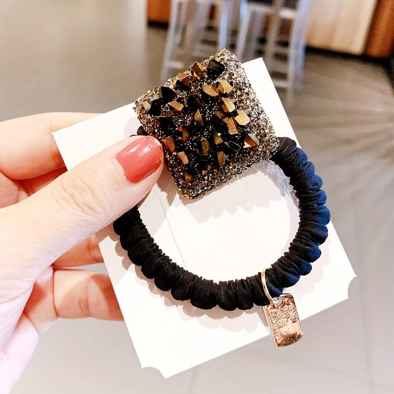 Korean Style Rhinestone Heart Hair Tie Four-Leaf Clover Square Hair Tie Easy Temperament to Tie Hair Rubber Band