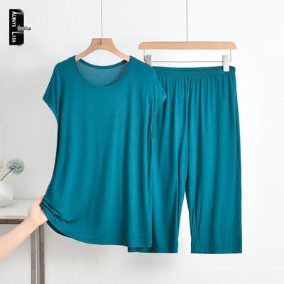 Modal Women's Plus Size Summer Pajama Set – Loose, Round Neck, Lightweight Cotton Homewear