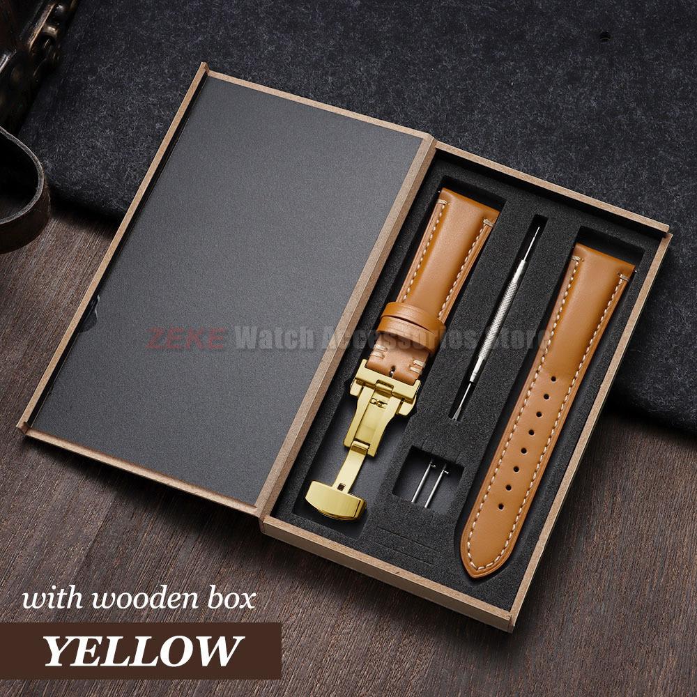 Armband 20mm 22mm 24mm Echtes Leder Uhrenarmband mit Geschenkbox Universelle Schmetterlingsschließe Rindsleder Herren Business Armband