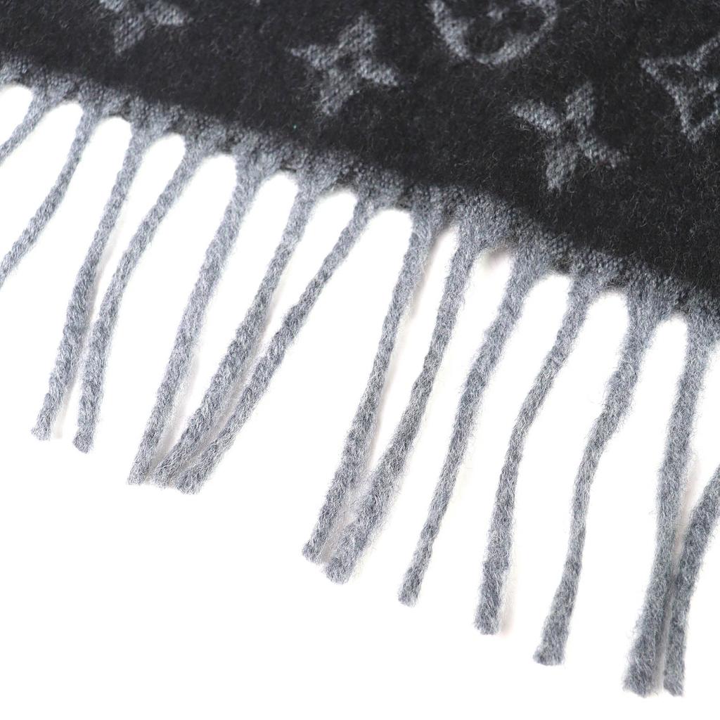 Excellent LOUIS VUITTON Scarf Escharp monogram gradient Noir cashmere M71607 Used