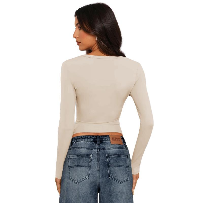 Women's Tight Round Neck Sexy Hottie Nude Single Wear Long Sleeve Top