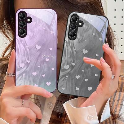 Samsung Galaxy A14 4G 20 30 52 20S 21S 22 A32 33 34 42 50 51 53 54 70 71 72 73 5G için Gradyan Aşk Beyaz Cam Telefon Kılıfı