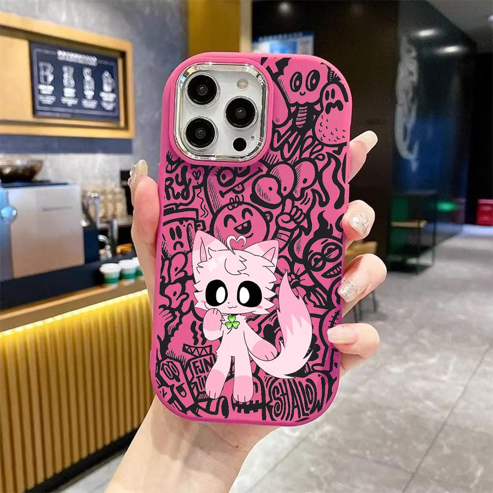 Phone case: 2D flat design suitable for iPhone 18 17 16 15 14 13 Pro protective case, couple style, pink fox, Christmas and Halloween gift