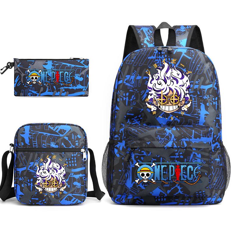 One Piece Luffy Anime Print Student Backpack Set Shoulder Bag Pencil Case Boys Girls School Bags
