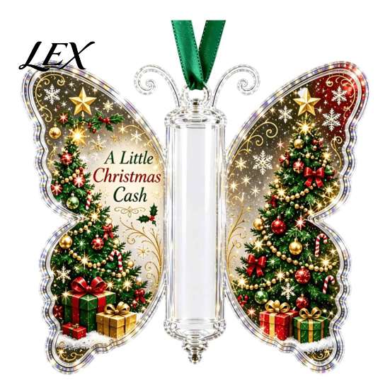 Acrylic Cash Display Christmas Gift Ornament, Butterfly Money Holder with Built?in Festive Party Decoration Clear Compartment, Holiday Hanging