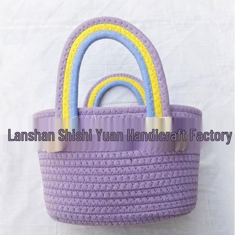 Dětský koš Duha a mrak: Tkaná bavlněná šňůra kabelka & Narozeninový suvenýr