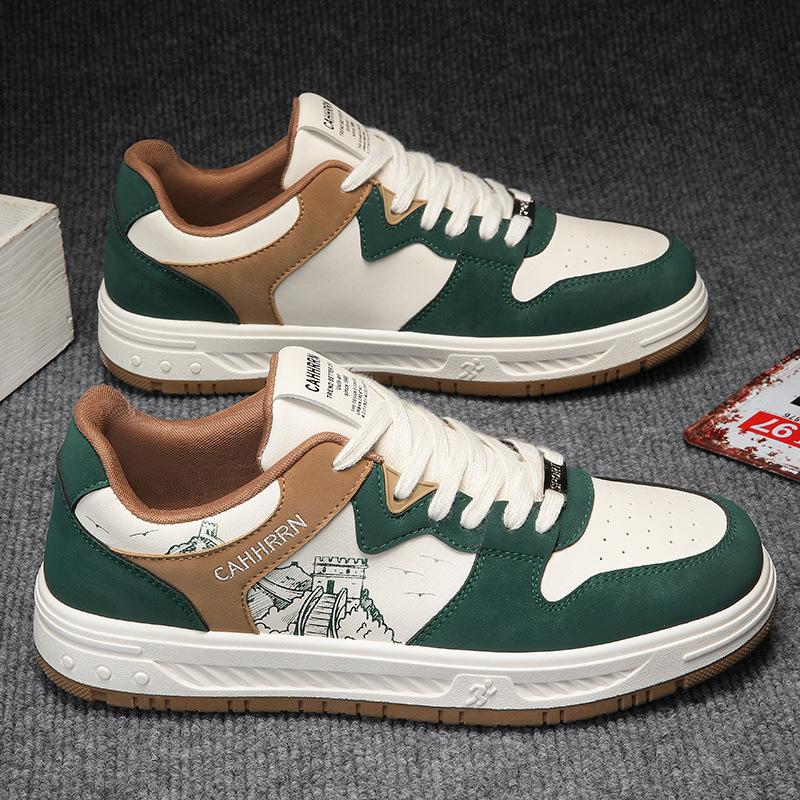 Fashion Color Matching Breathable Leather Splicing Men'S Board Shoes Work Leisure Daily Sports Men'S Shoes