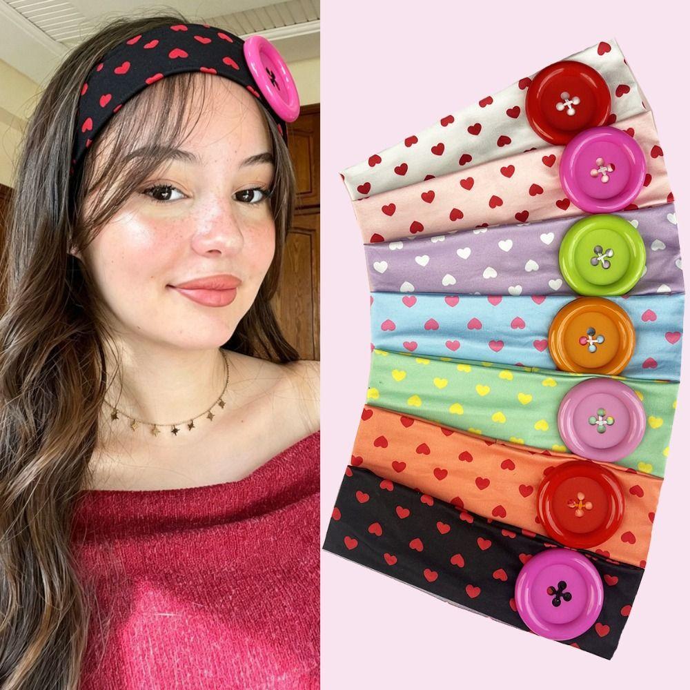 Colorful Button Hairband Large Button Retro Headband High Quality Elastic Hairband