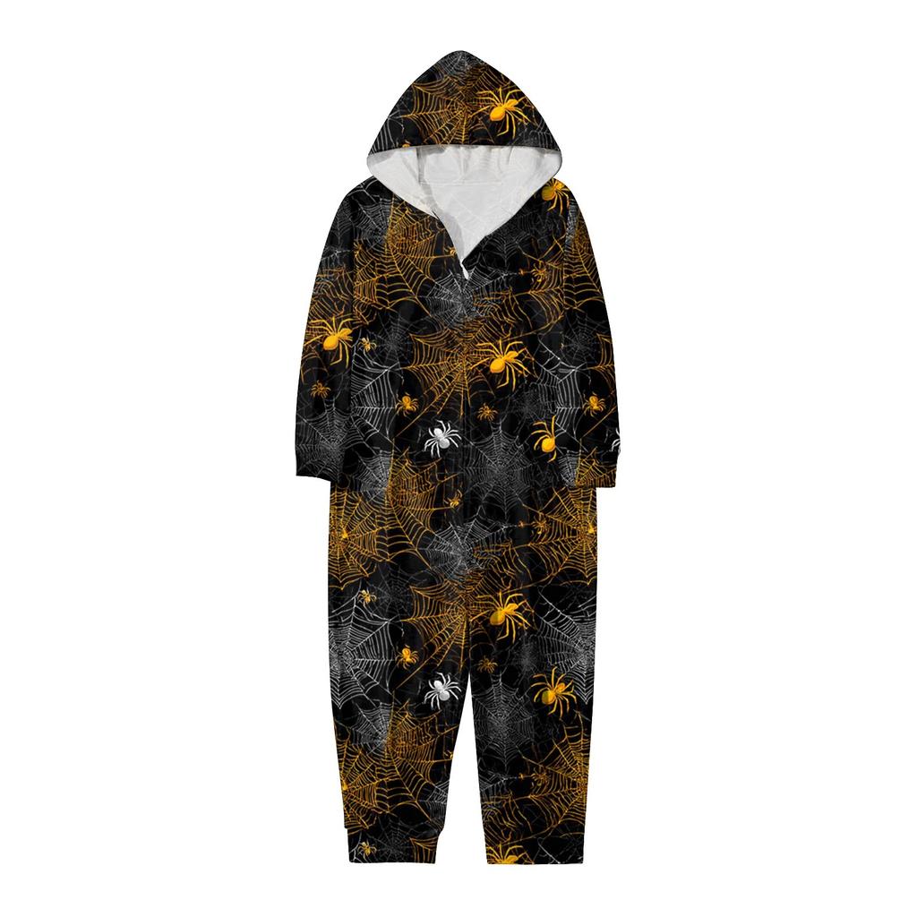 Halloween Print Family Matching Hooded Long Sleeved Zippered Jumpsuit Set