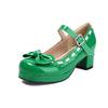 Fashion Size 34-48 Woman Med Heel Lolita Shoes Patent Leather Cute Bow Mary Jane Pumps Bride Wedding Cosplay Party Red Pink Black Green