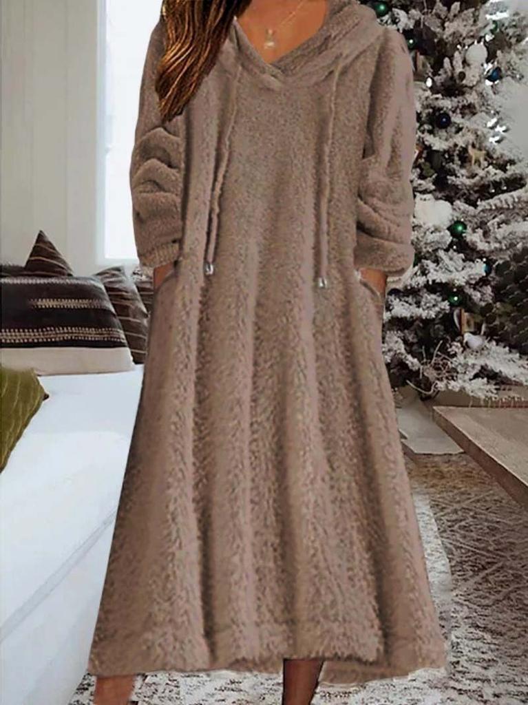Cross-border 2025 New Autumn/winter European and American Loose Casual Fleece Hooded Long-sleeve Dress Loungewear
