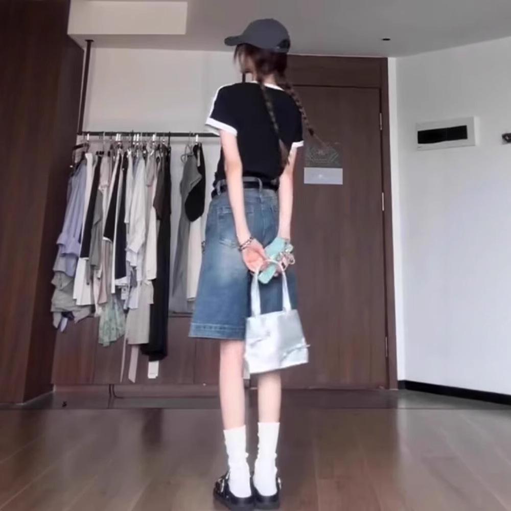 Retro Spicy Girl Damen Low-Waist Denim-Shorts - Sommer Lockerer Schnitt 5-Pocket Weitbeinige Mittellange Design