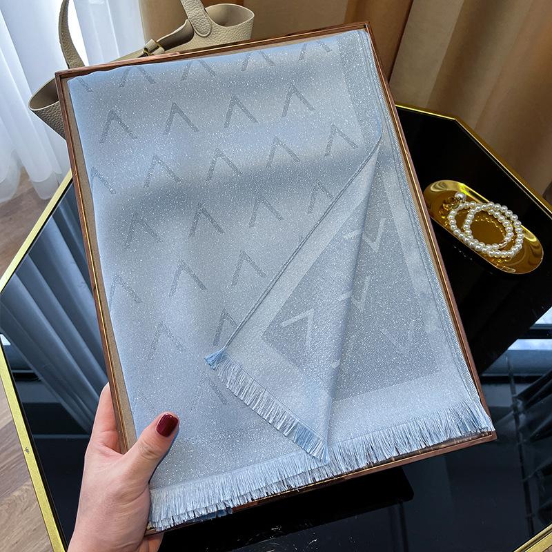 

Весенний шарф из искусственного шелка, Теплая декорация с буквами, Шаль от солнца, Корейская версия хлопкового шарфа из тенселя для женщин небесно-голубой