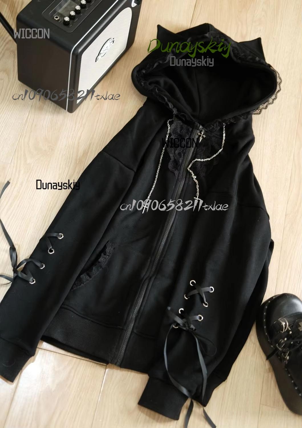 Jirai Kei Japanse Vrouwen Meisjes Cosplay Kostuums Konijnen Kattenoren Hoodie Jas Wit Zwart Pluche Warme Jas Kawaii Dagelijks Carnaval M black