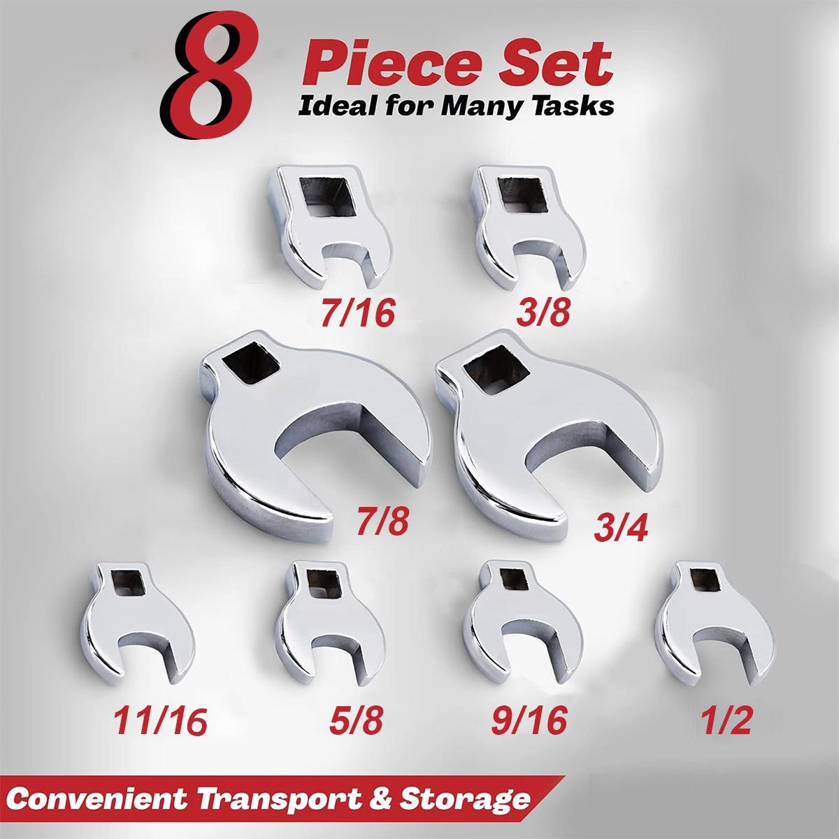 

Для храпового динамометрического ключа, набор гаечных ключей Crowfoot с квадратной головкой 3/8 дюйма, сменный ключ Bullhorn, 8 предметов