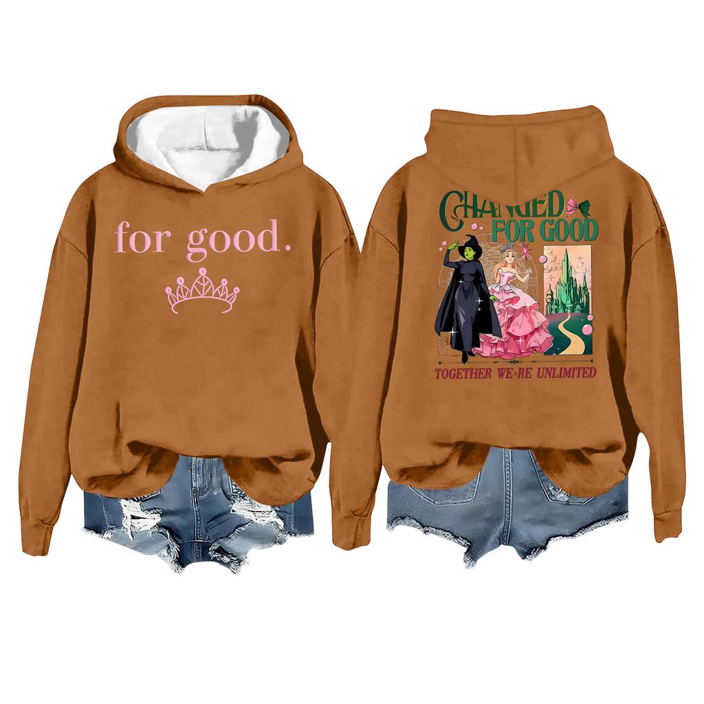 Women's Casual Long Sleeve Pullover Witch Print Hooded Sweatshirt