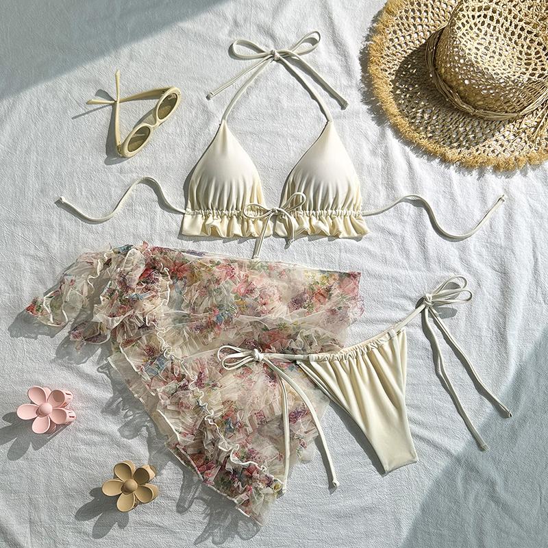 Two Pieces Cover Up Sexy Bikinis Swimsuit Women Bathing Suit Pleated Short Skirt Cover Up Beachwear