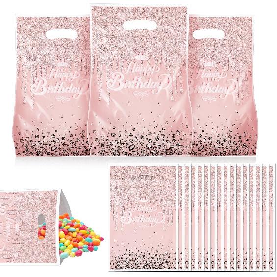 Jeffdad 30Pcs Glitter Diamonds Birthday Party Favor Bags, Cute Birthday Party Candy Bags Cookie Bags for Girls Women Birthday Party Decorations