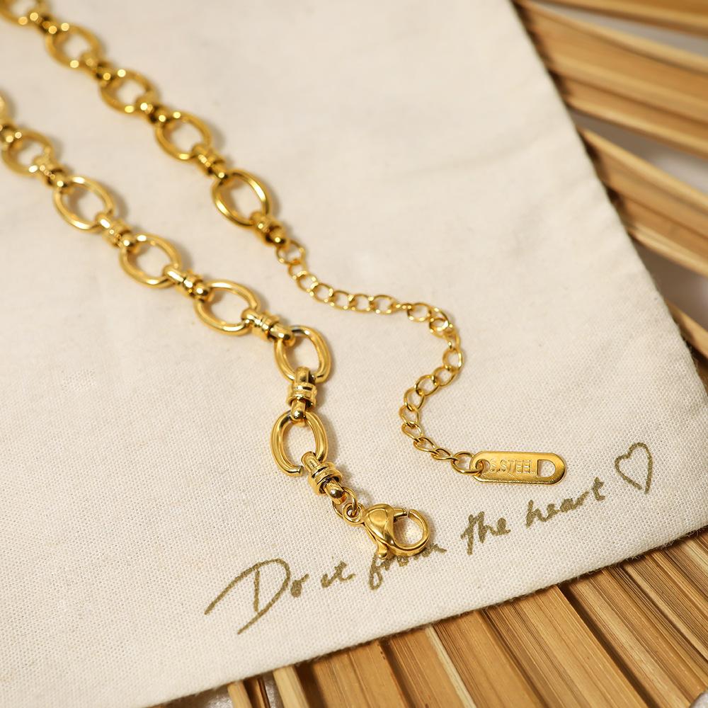 Thick Round Necklace Gold Plated Titanium Steel Clavicle Chain Women'S Hip Hop Chain Single Layer Stainless Steel Necklace