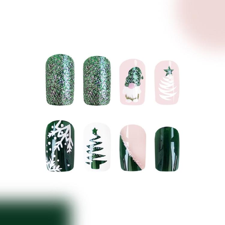 48 Pcs Winter Press On Nails Short Square Artificial Nails Snowflak Full Cover Stick on Nails Christmas False Nails