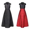 2026 Spring New Arrival Elegant V-neck Red and Black Patchwork Jacquard Wedding Party Dress