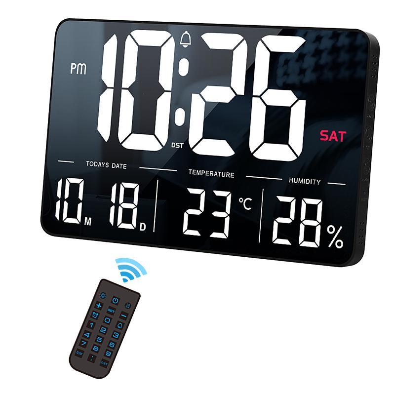 LED Large Size clear Display Week Date Temperature Humidity With Night Mode Wall Mount Clock for Home Use