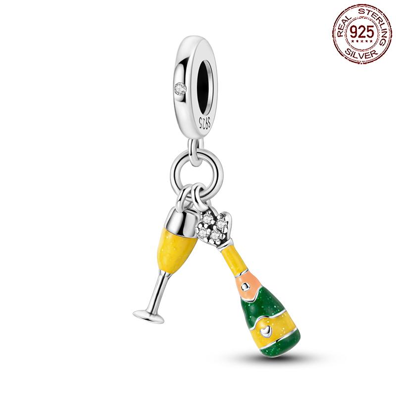 copper Champagne Wine Cup Yellow Pendant Charm Compatible With Authentic Pandora Charm Bead Charms Bracelets Women Do It Yourself Jewellery Gift