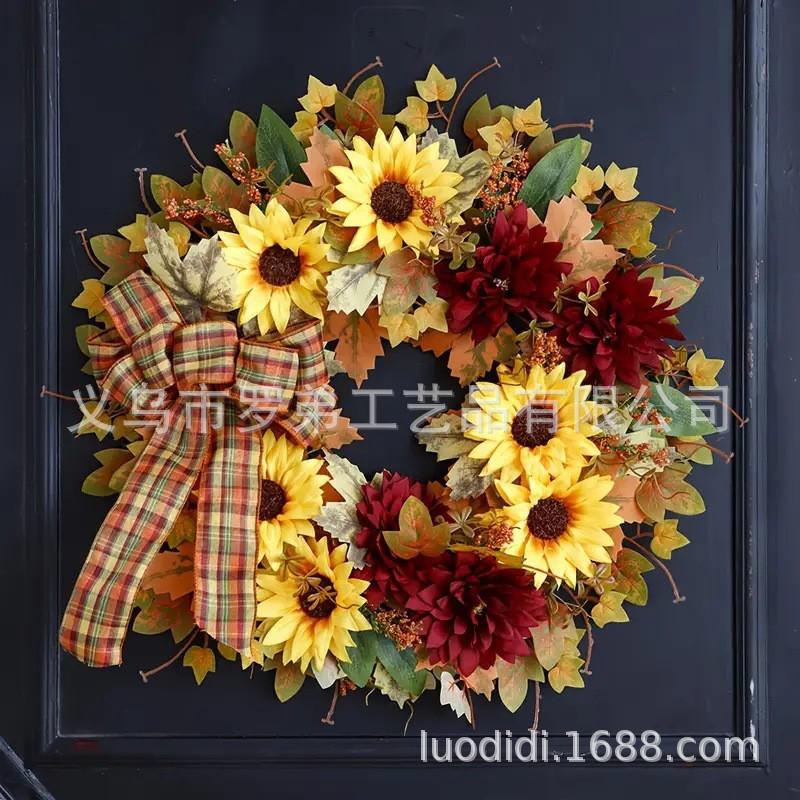 Harvest Wreath With Pumpkins Berries Vine Circle Halloween Thanksgiving Door Decor