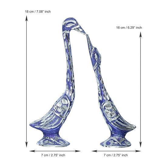 7 Inch Blue Kissing Swan Couple Handcrafted Decorative Figurine