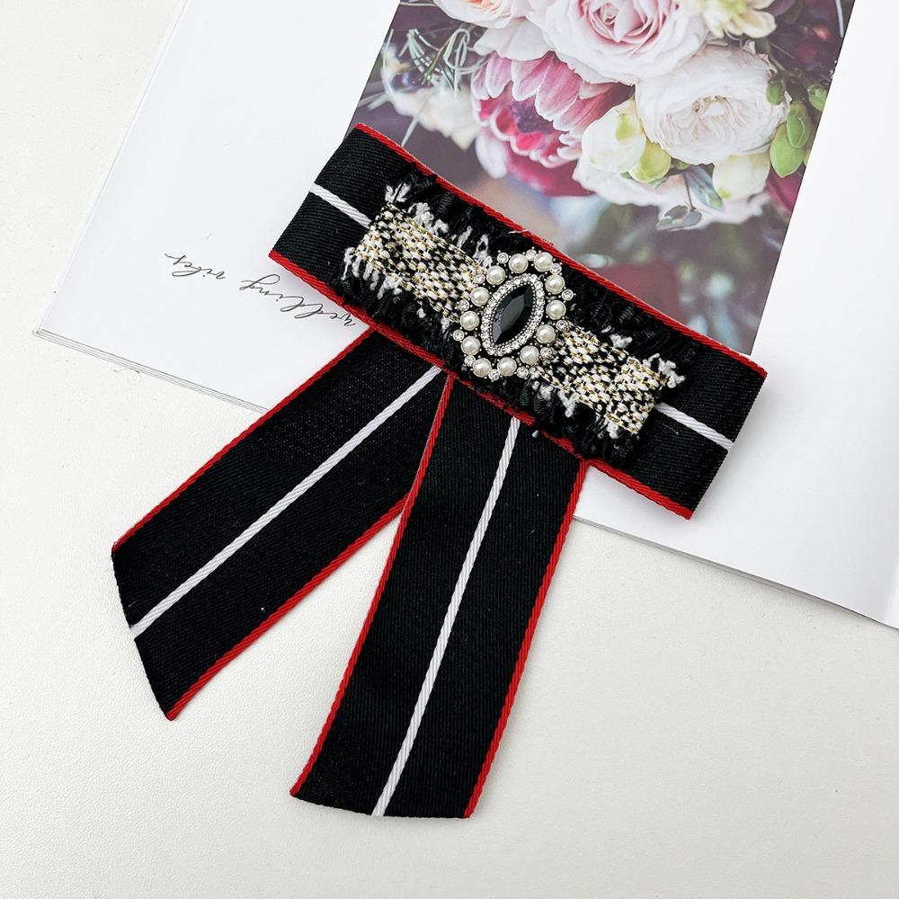 New Fabric Bow Rhinestone Pearl Brooches for Women Shirt Dress Collar Pins Elegant Fashion Accessories Jewelry Gifts