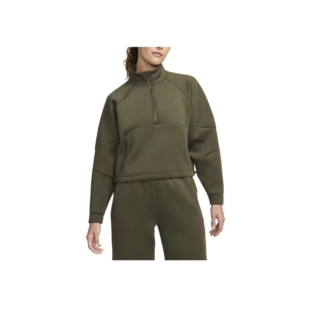 Nike Dri-Fit Solid Color Stand Collar Half-Zip Quick-Drying Casual Crop Sweatshirt Women Tops Khaki-Green FB5231-325