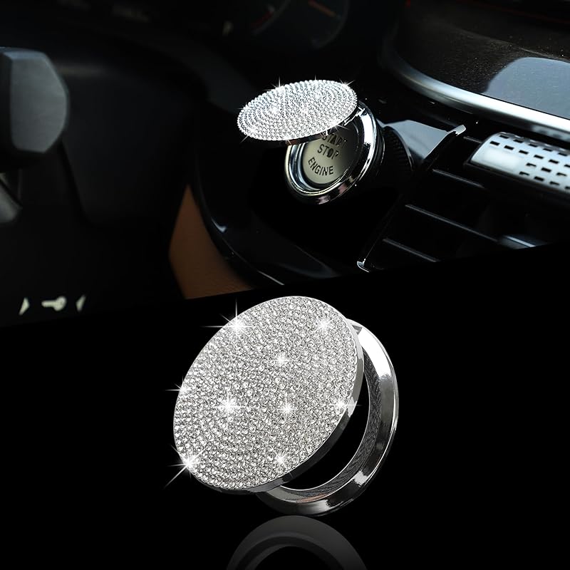 TOMALL Bling Car Engine Start Button Cover Diamond Crystal Push Start Ring Sticker Sparkly Accessories Circle Ring Bling Ignition Button Rhinestone
