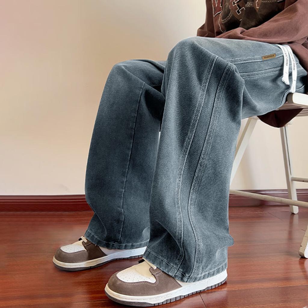 TonLion Autumn And Winter Men's Side-Slit Straight-Leg Jeans