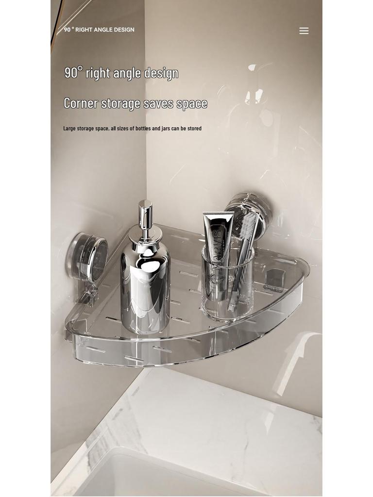 Wandmontiertes Eckregal mit Saugnapf – Bohrfreie Dreieckablage für Bad & Toilette