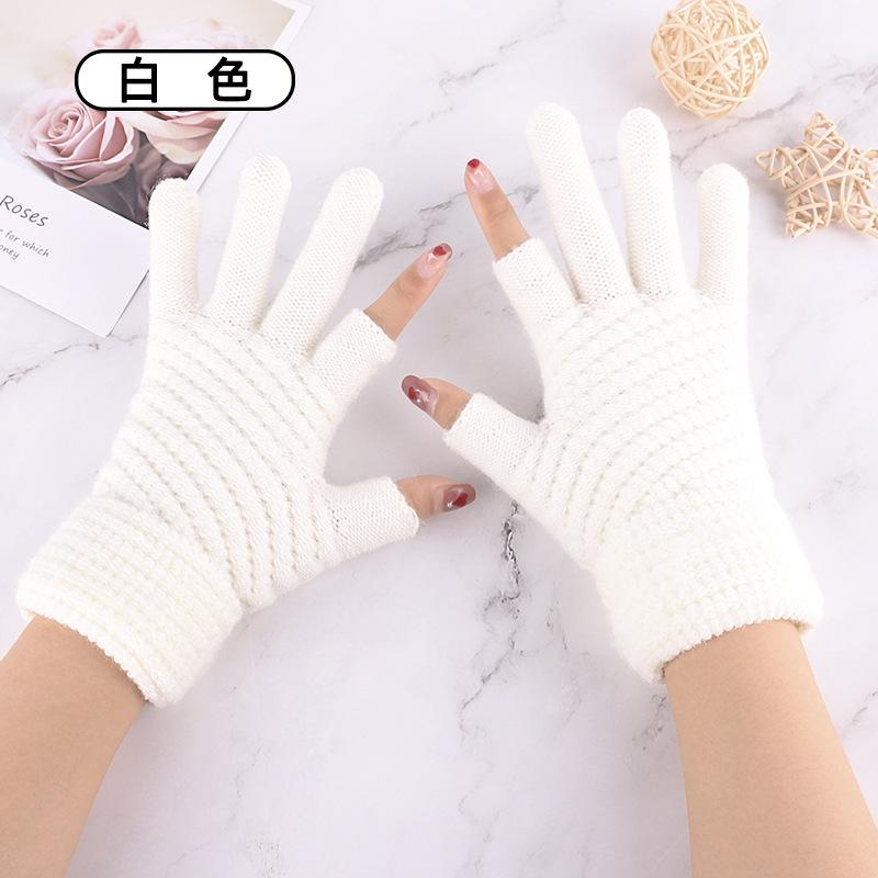 iwarm love warm dew two-finger office writing gloves men and women winter two half-finger knitted imitation cashmere student gloves