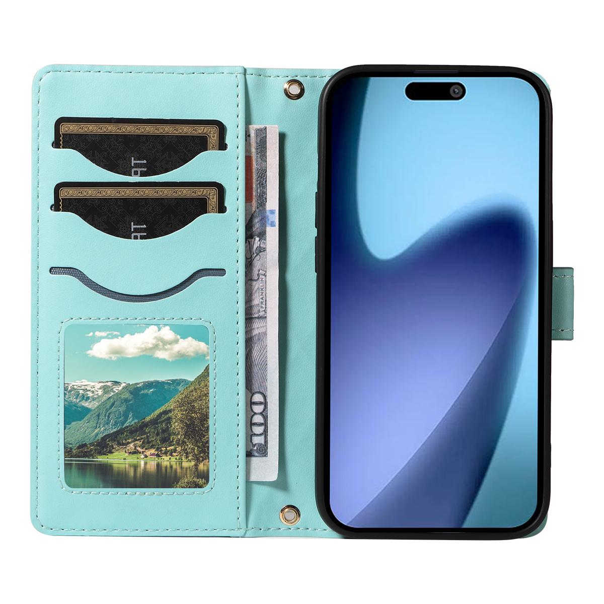 

For iPhone 17 Air Wallet Case Rhombus Leather Phone Cover with Strap Blue