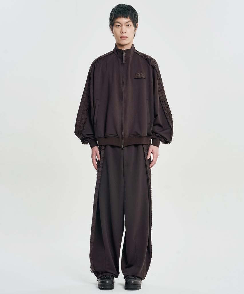 AJOBYAJO Multi Lace Trim Raglan Track Jacket [Dark Brown]