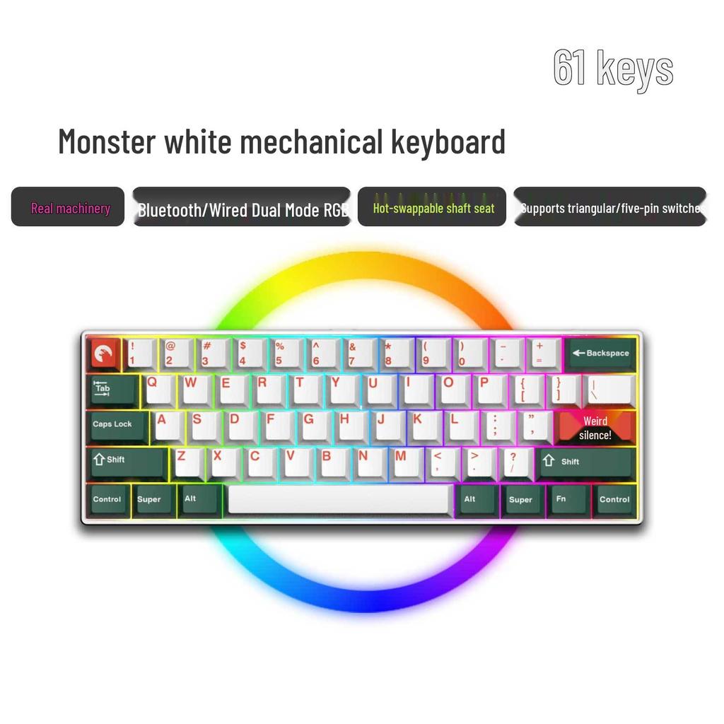 Dual-Mode 61-Key Wireless/Wired Mechanical Keyboard - Compact, Portable, Silent Gaming/Office Design for Girls