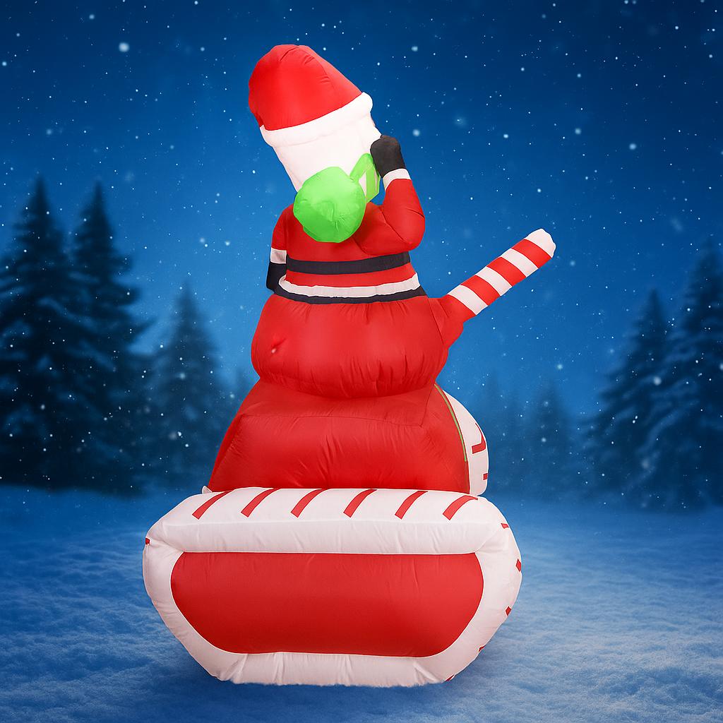 5.91FT Inflatable Toy Santa Candy Cane Sleigh LED Tank Festive Gift Xmas Decoration for Yard Christmas Supplies Home Decoration