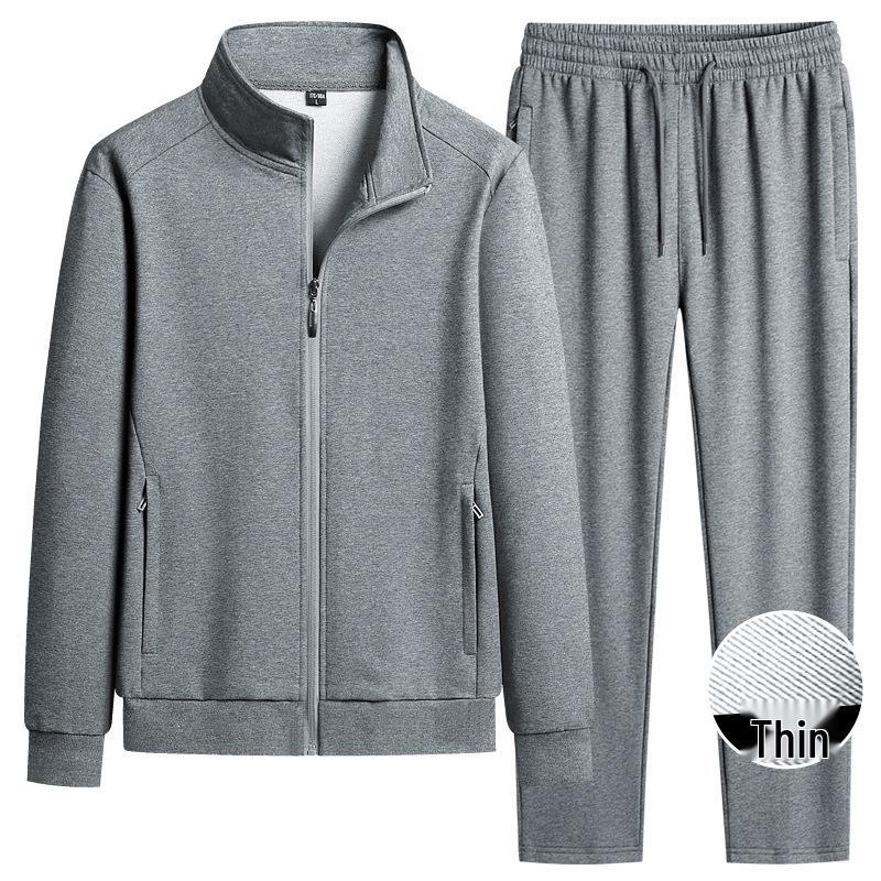 Men's Pure Cotton Stand-up Collar Hoodie Suit for Spring and Autumn Sports