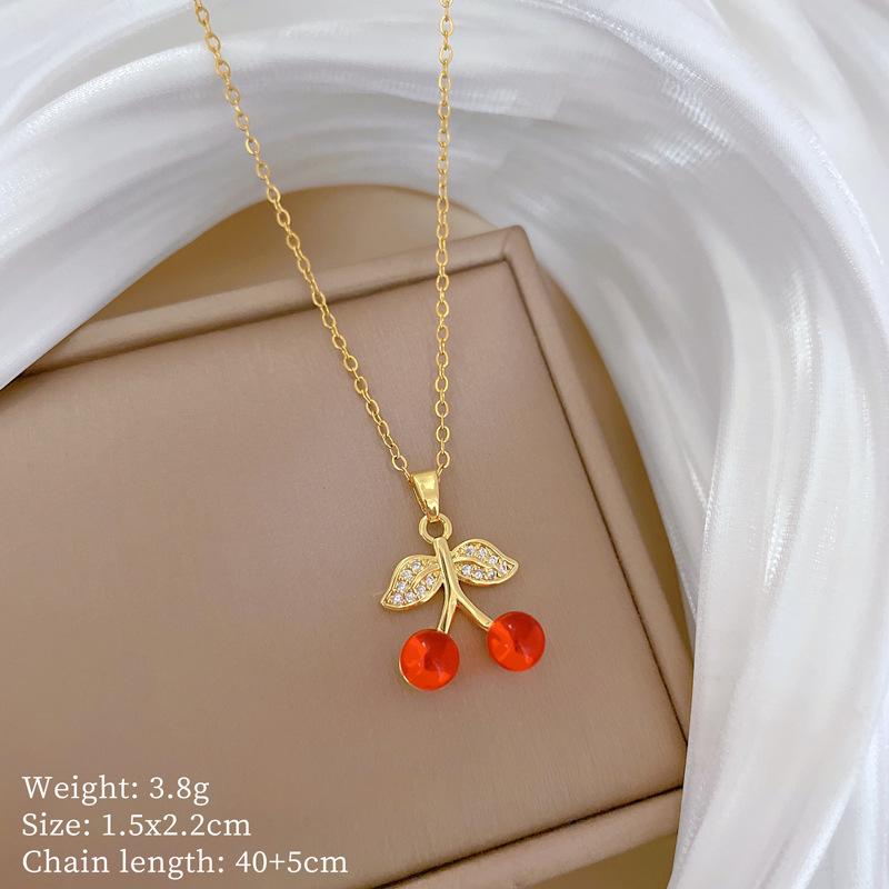 Cherry Zircon Full Diamond Light Luxury Temperament Gorgeous Full Diamond Necklace Female Versatile Collarbone Chain Titanium Steel Chain
