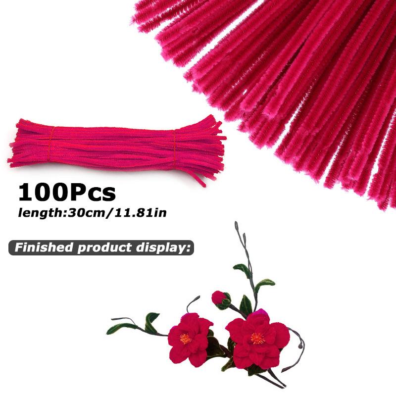 100Pcs 30cm Colors Chenille Stem Twisted Rod Iron Wire DIY Handcraft Wool Root Fluffy Bar Twisting Decor Pipe Cleaner Plush